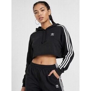 Adidas Originals Adicolor Classics Cropped Hoodie Black 3 Stripe Women’s S